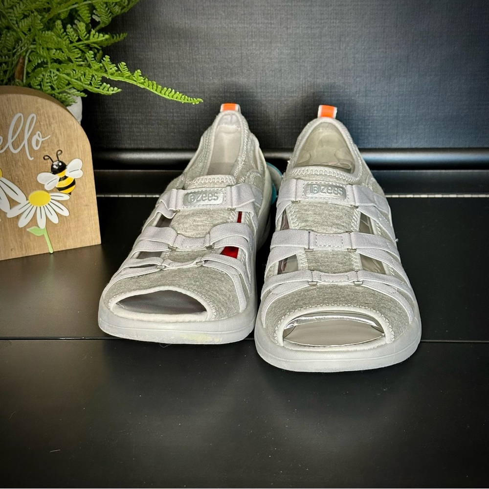 NWT BZees Reveal Grey Open Toe Comfort Shoe size 10W - Picture 7 of 13